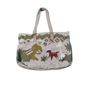 Banner House Safari Canvas Zippered Tote Bag Elephant Zebra Africa